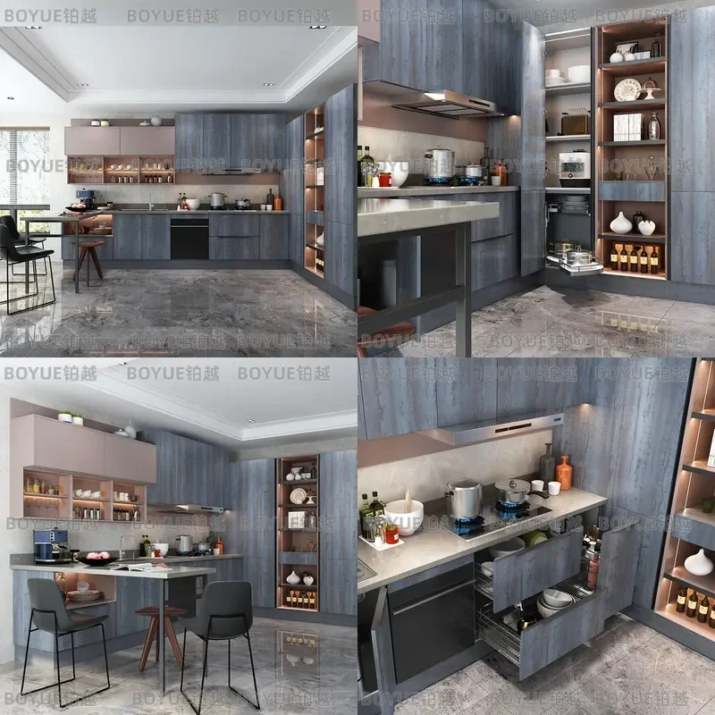 Custom Integral Kitchen Cabinet Quartz Stone Countertop Hanging Cupboard Door Panel Wardrobe Bathroom Storage Furniture