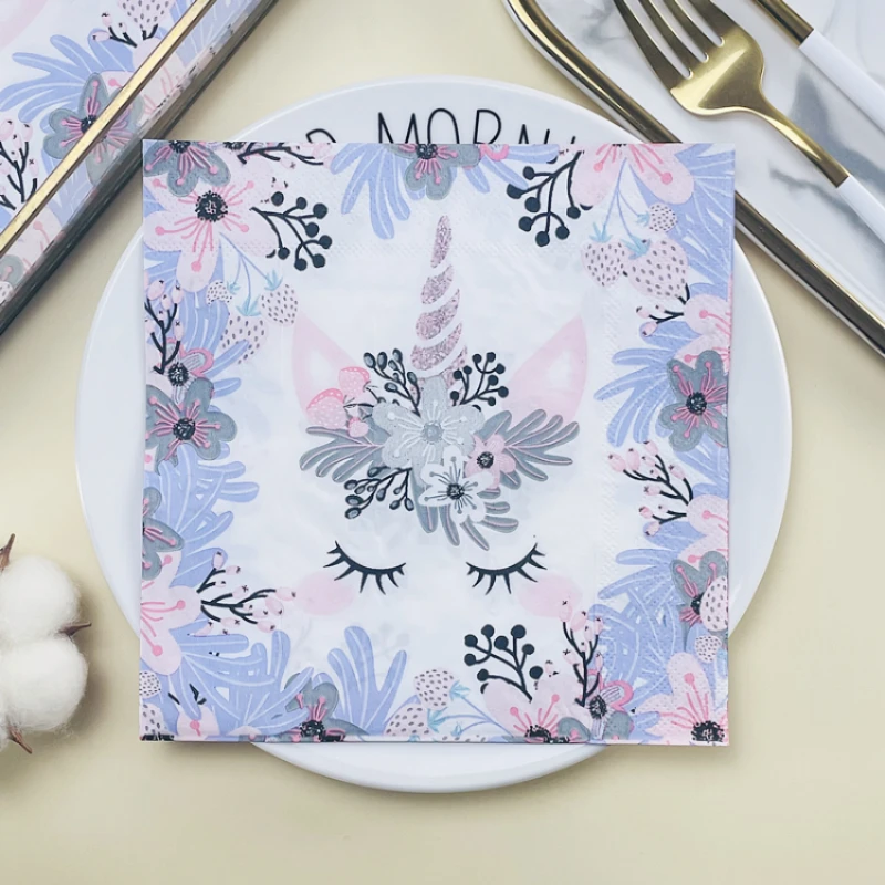 New Printed Paper Napkins Coffee and Dessert Shop Creative Placemats Netflix Unicorn Pattern Coloured Napkins 2Ply Food Grade