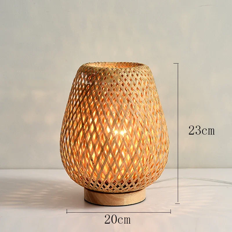 Vintage Bamboo Table Lamps Chinese Style Handmade Wooden Desk Lamp for Living Room Bedroom Decoration Creative E27 Decorate Lamp