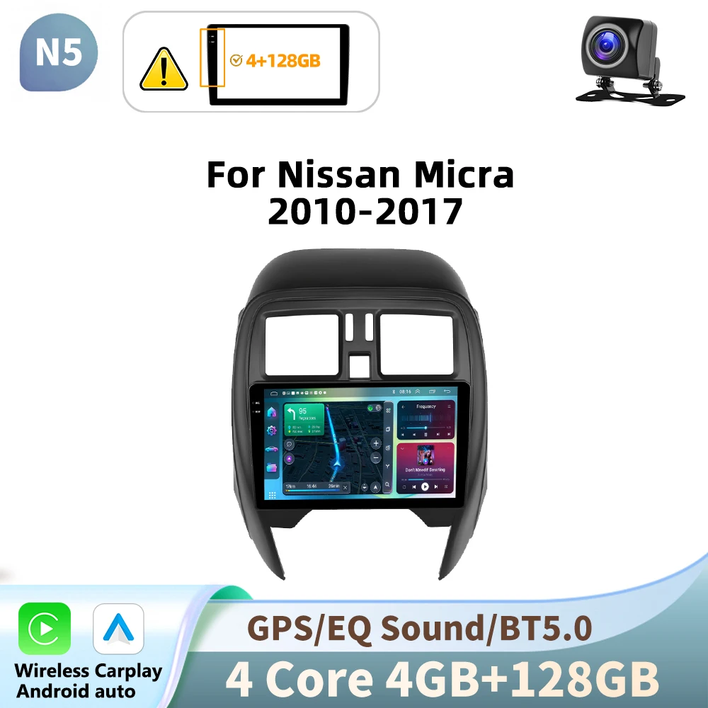 Podofo 9 inch Android autoradio voor Nissan Micca 2010-2017 met multimediaspeler, GPS-navigatie, 2din en Bluetooth