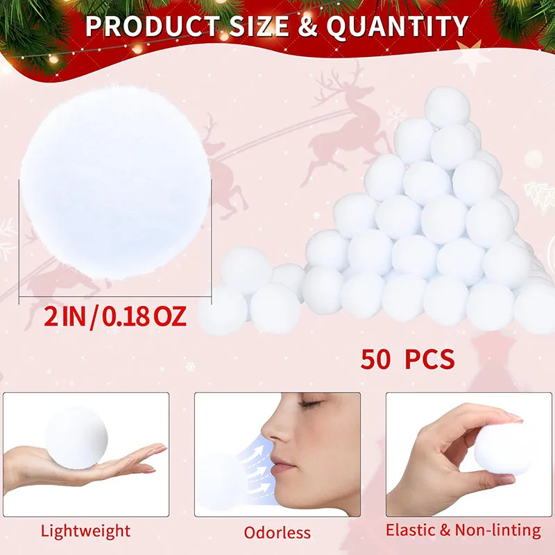 50 Pack Snow Toy Balls for Kids Indoor, Artificial Snow Fight Balls Kids Toys, Indoor Snow Fight Ball Set, Soft Snow Fake Balls