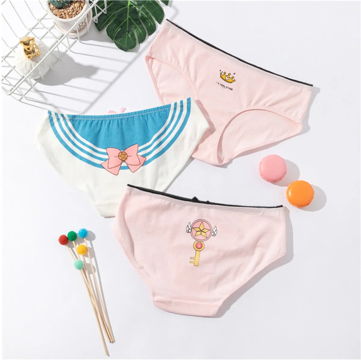 Japanese Sweet College Girls Panties Cute Printing Beauty Warrior Fashion Kawaii Cotton Comfortable Lively Loli Women Briefs