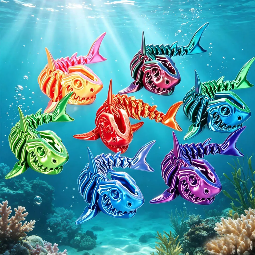 Creativity 3D Printed Shark Style Movable Doll Multi-jointed Articulated Animal Figurine Desktop Decoration Ornamental Gifts