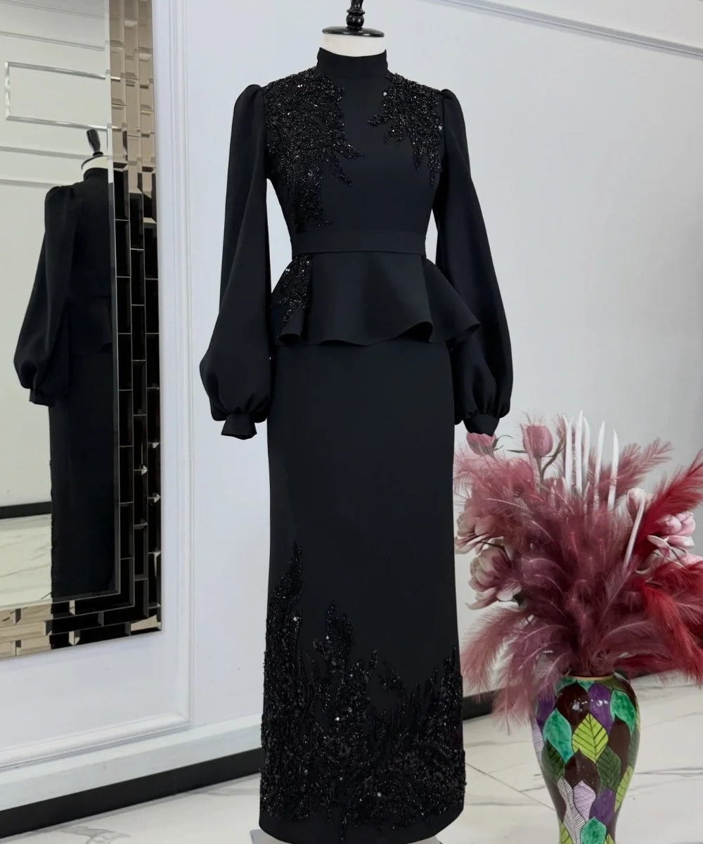 

Customized Sizes Available Jersey Sequined Pattern Straight High Collar Long Bespoke Occasion Prom Dresses Formal