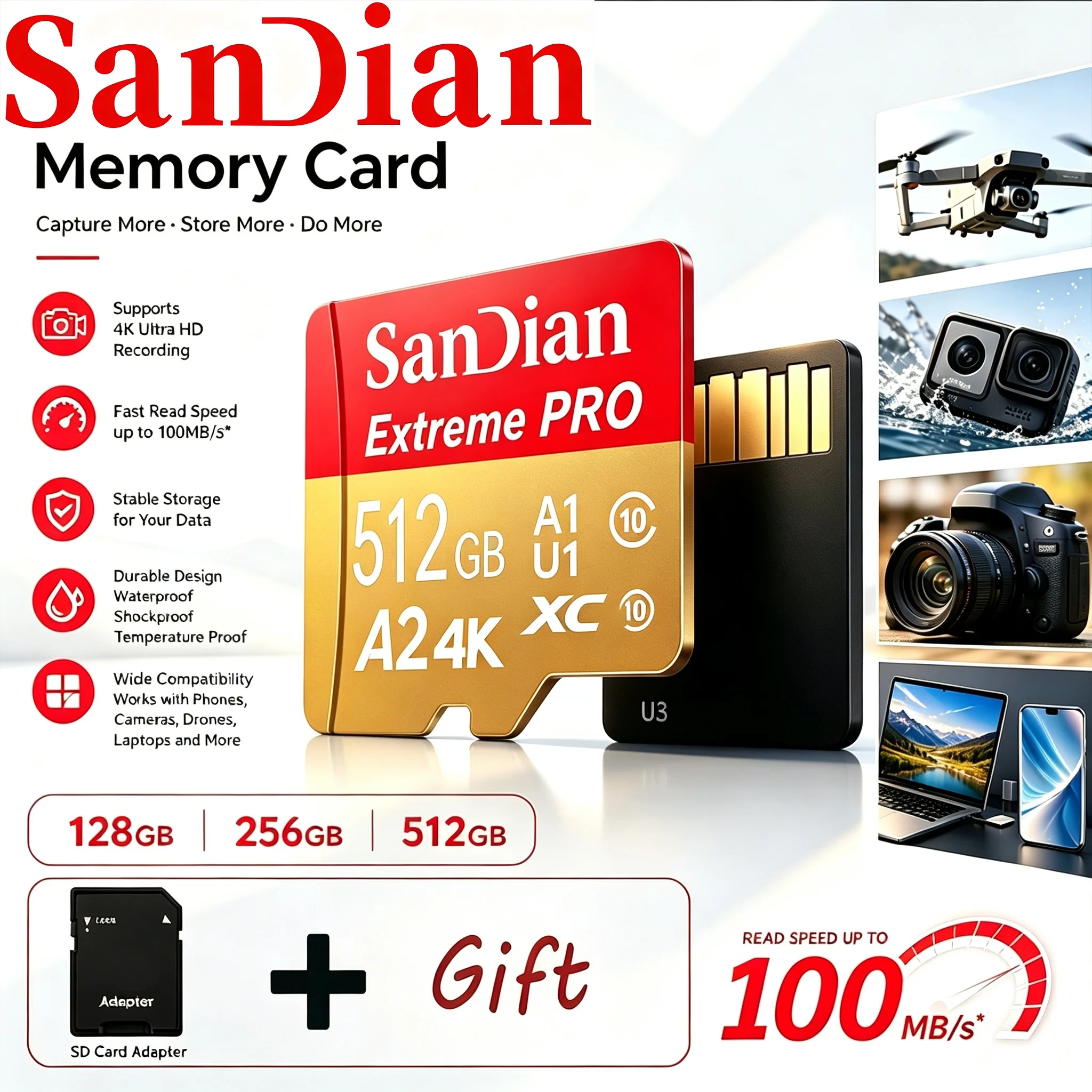 SD Cards 64GB 256GB 32GB Micro TF SD Card Memory Card TF Cards U3 for Laptop/E-Reader/VR Headset/MP3 Player/MP4 Player/Toy