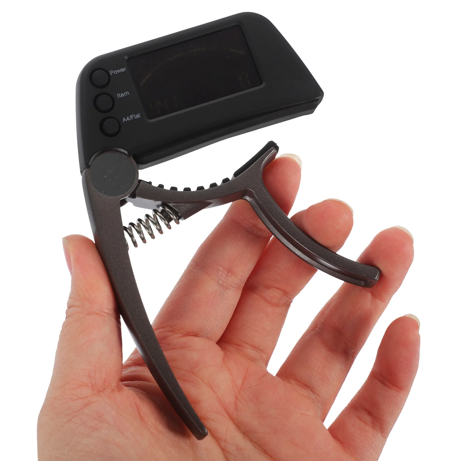 

2-in- LCD Electric Guitar Tuner Capo Clip-on Acoustic Bass Ukulele Banjo Mandolin Tone Generator Coffee