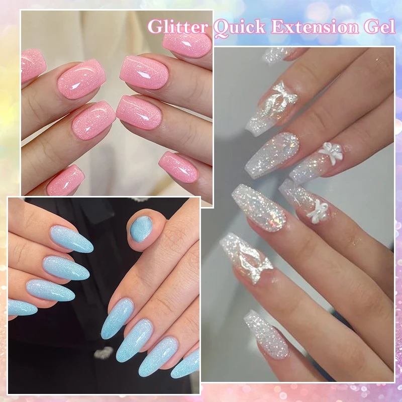 MEET ACROSS 7ml White Glitter Quick Extension Gel Nail Polish Solid & Shimmer Effect Builder Gel Semi Permanent UV Gel Nail Art