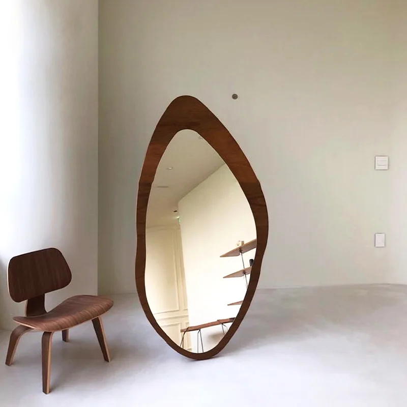 Clothing store solid wood mirror, full body fitting mirror, floor mounted mirror, retro wall hanging mirror,  irregular mirror