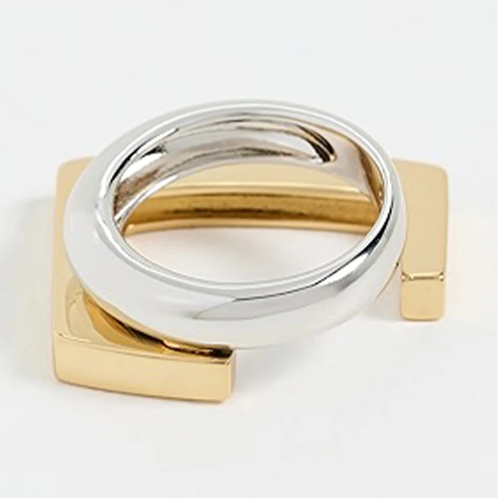 Irregular Unique Design Two-tone  Round Double Layer Ring Stainless Steel 18K Gold Plated  Layer Square Round Waterproof Jewelry