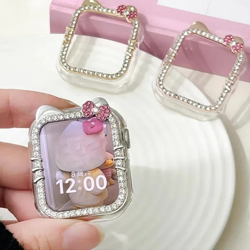 HOT Hollow Protective Case for Apple Watch Case 9/8/7 41mm 45mm Bling Women Bumper Frame Cover iWatch Series 40mm 44mm 6/5/4 SE