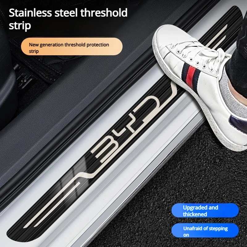 4-piece set for BYD threshold strips: Qin PLUS, Song PRO, Dolphin, Seagull, Tang Yuan PLUS, Destroyer, stainless steel threshold