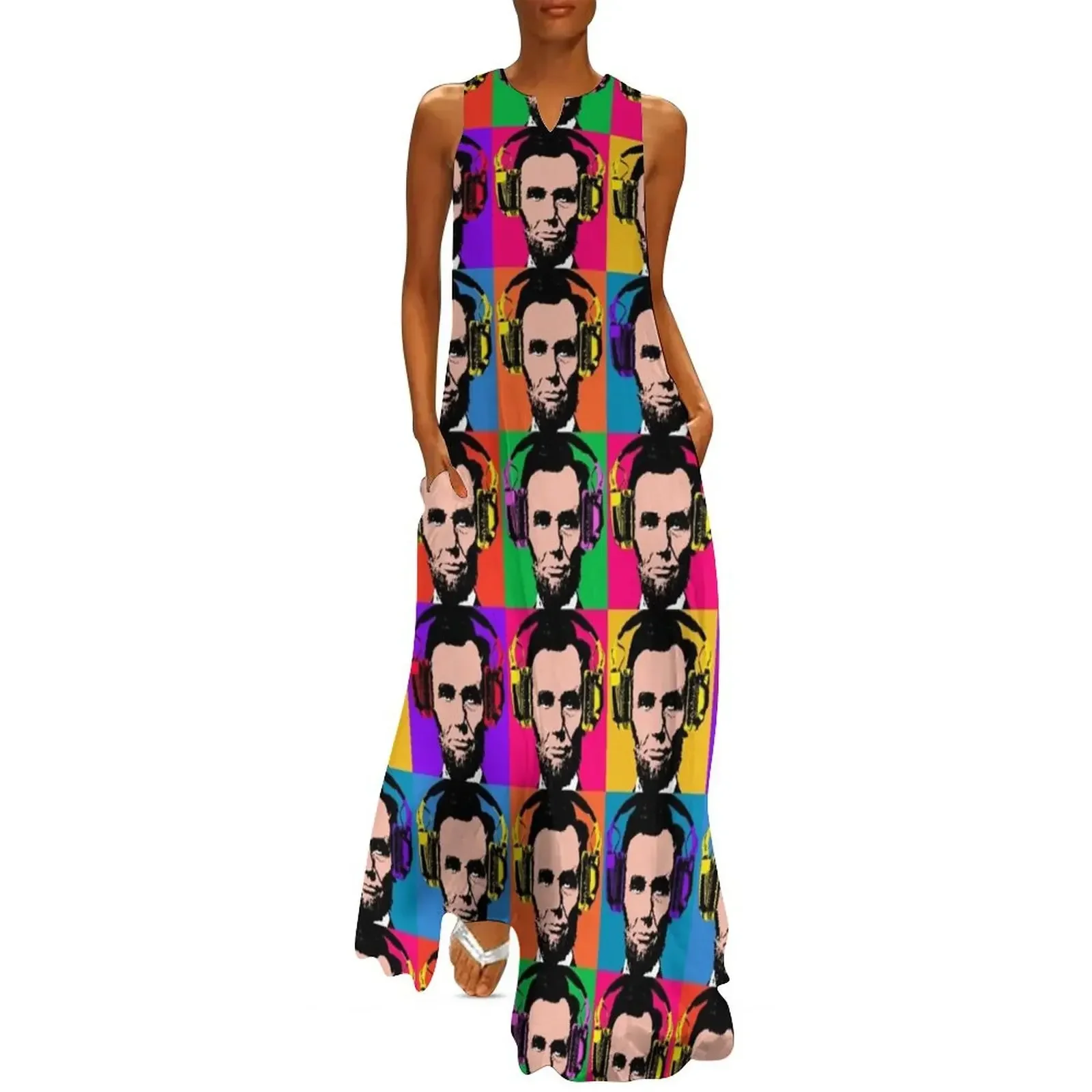 

Abraham Lincoln with headphones pop art Long Dress summer dress woman 2025 trendy Dress