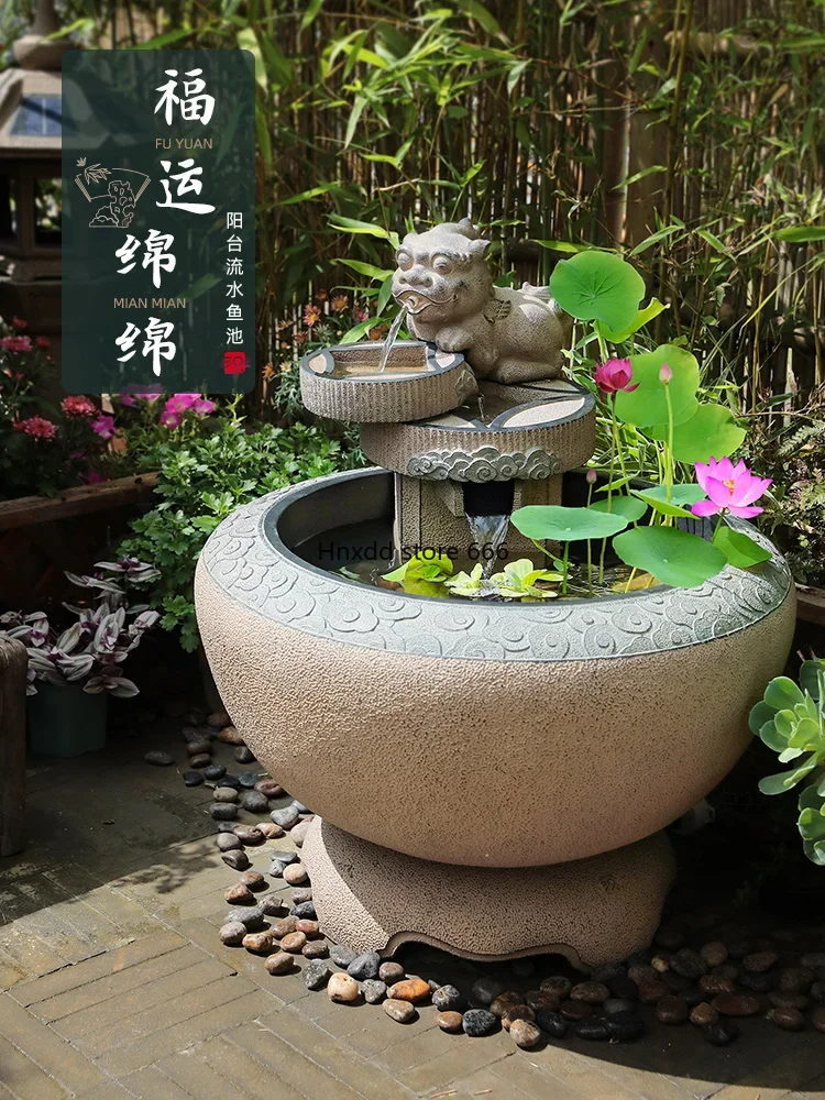 Garden Terrace Balcony Landscaping Fish Pond Creative Pixiu Lucky Circulating Water Feature