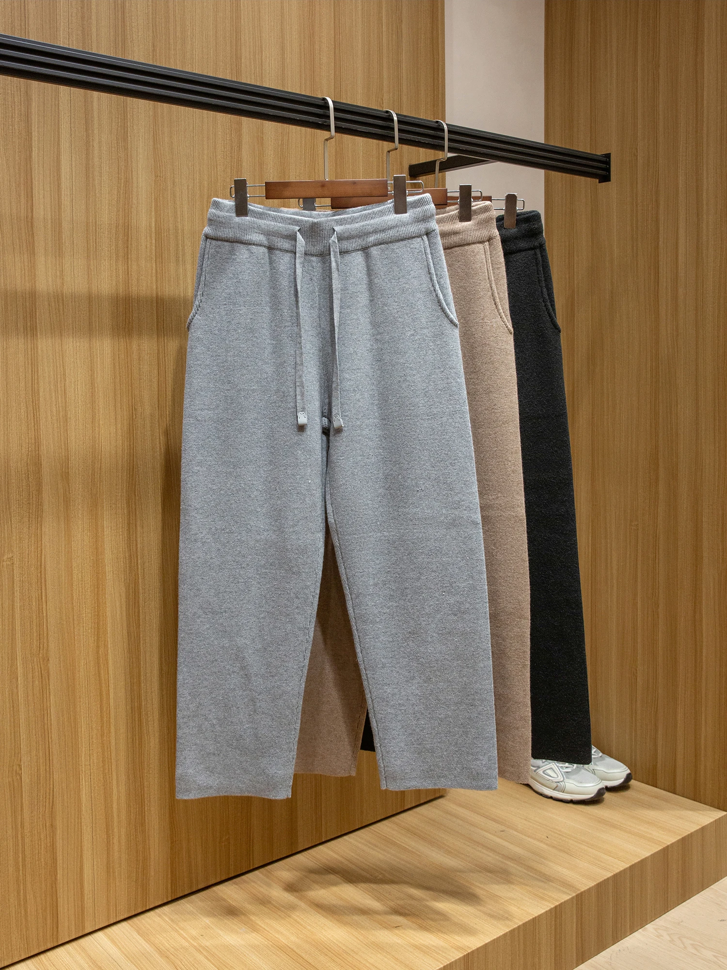 

Мужские повседневные прямые трикотажные брюки из шерсти крупной вязки для осени и зимы, комфортные, модные, в городском стиле