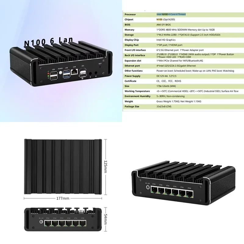 N100 Ddr5 Ram Stock Firewall Router Soft Industrial 6 I226 Cheap Fanless Mini Pc Alder Lake Gaming Computer Pfsense Ros