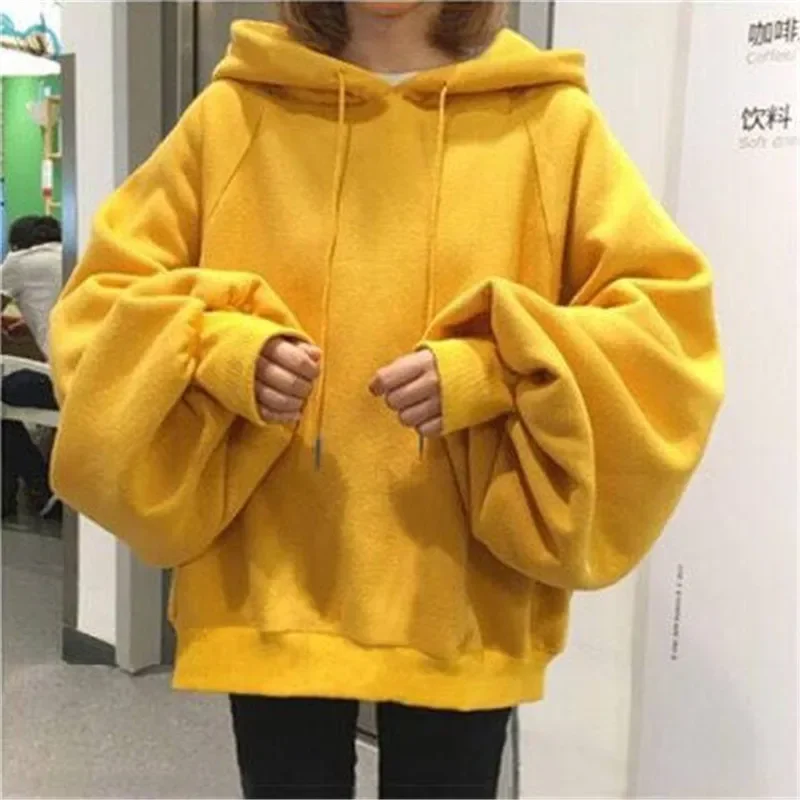 Female Fashion Sweatshirts Casual Loose Long Sleeve Oversize Thicken Hoodies 3 Color Autumn Winter Women Hoodie Solid Pullover