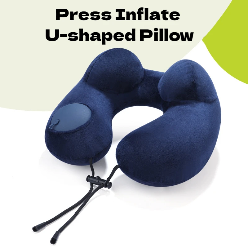 Press Type Inflatable U-shaped Pillow Double Hump Neck Protection Outdoor Travel Pillow Airplane pillow Office Inflatable Pillow