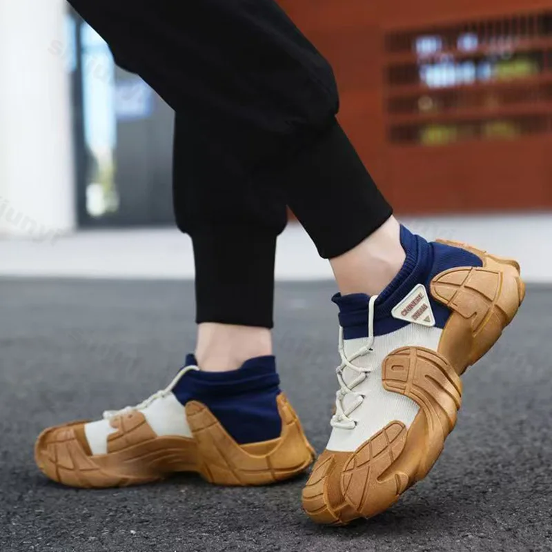 2025 New Men's Shoes Non Slip Hard Wearing Casual Shoes Comfortable Lace Up Platforms Sneakers Fly Weave Men's Vulcanize Shoes