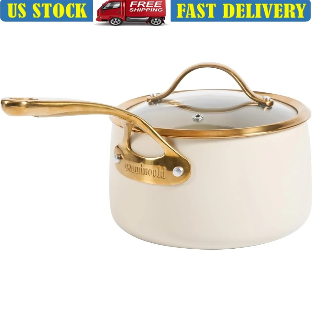 

Heavy Duty Aluminum Nonstick Saucepan with Glass Lid 3 Quart Eco-Conscious Kitchen Cookware Essential Set