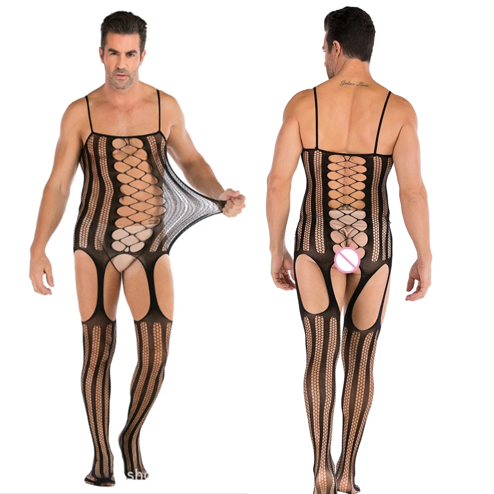 Crotchless بوديستوكينج رجل أسود مثلي الجنس شفافة صافي الملابس مثير الملابس الداخلية ارتداءها قطعة واحدة جوارب المثيرة سيسي ازياء