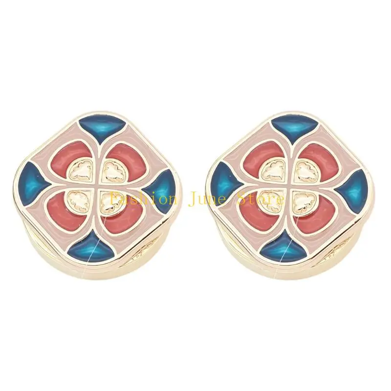 N5KA No Sew Button Cover Set for Dress Shirts, Gold Tone Square Decorative Accessories with Hinged Back Detail, Set of 2