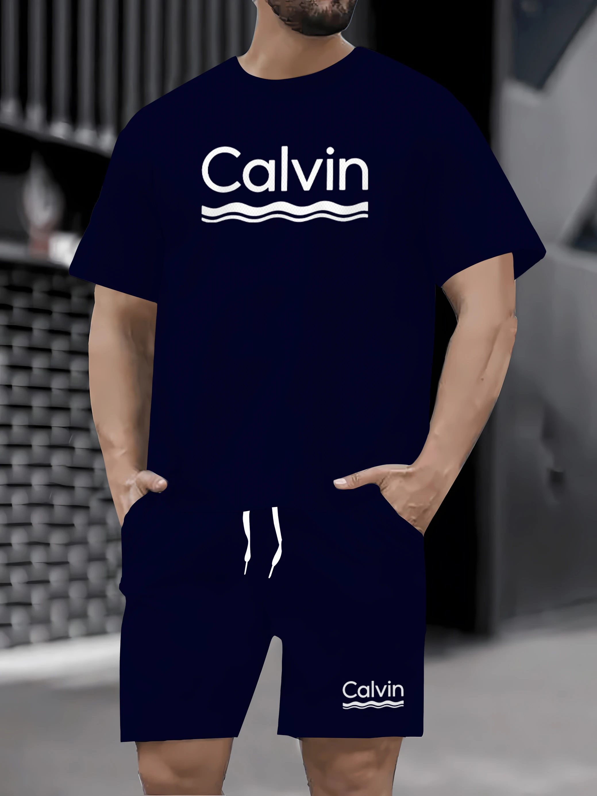 

2025 Summer Men's Sports Running Set Men's T-shirt Set Refreshing Top 2D Printed T-shirt Set Men's Sports Set