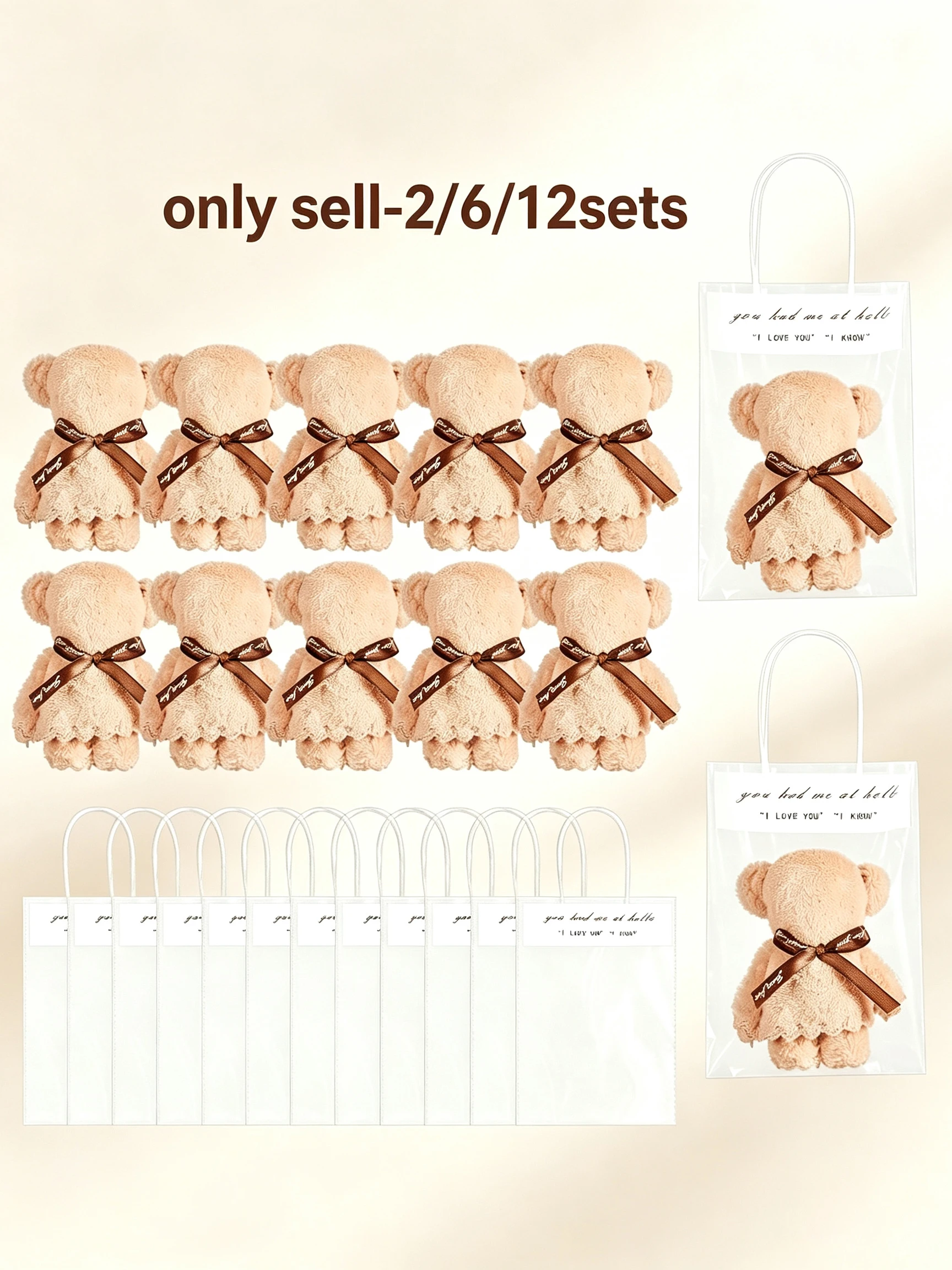 2/6/12sets Bear Bath Towel Gift Box Set with 6 Soft Coral Velvet Hand Towels And 6 Storage Bags for Weddings Birthdays School