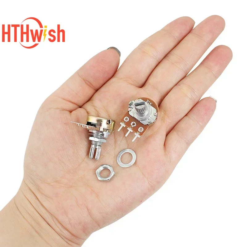 10PCS 15mm 3pin WH148 Linear Potentiometer With Nuts And Washers 1K 2K 5K 10K 20K 50K 100K 250K 500K 1M Potentiometers Kit