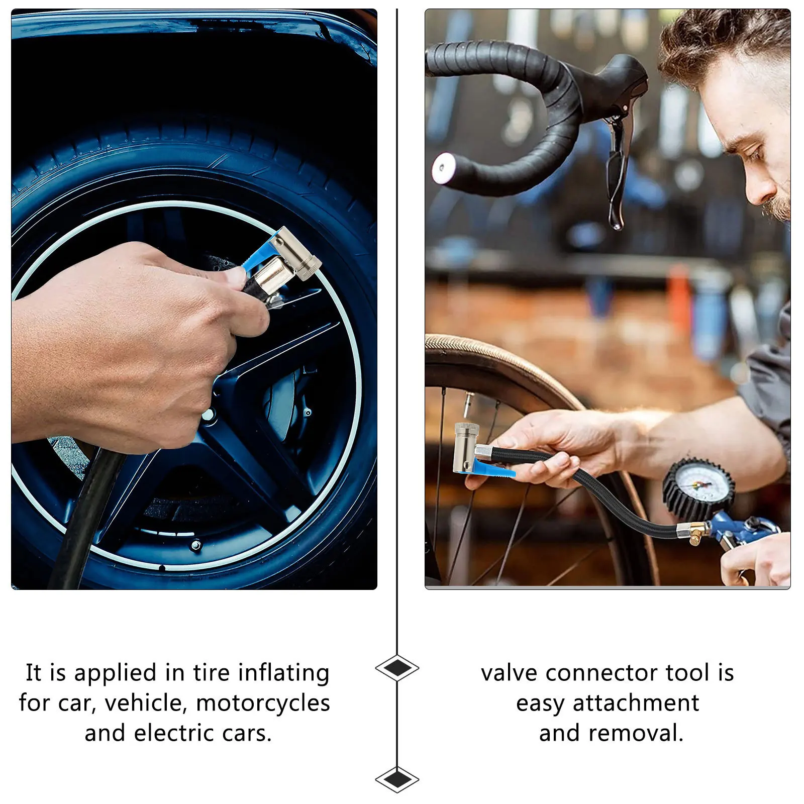 2Pcs Air Hose Connector Tire Air Chuck Quick-Clip Valve Adapter for Car Motorcycle Electric Vehicle Tire Inflator Hose
