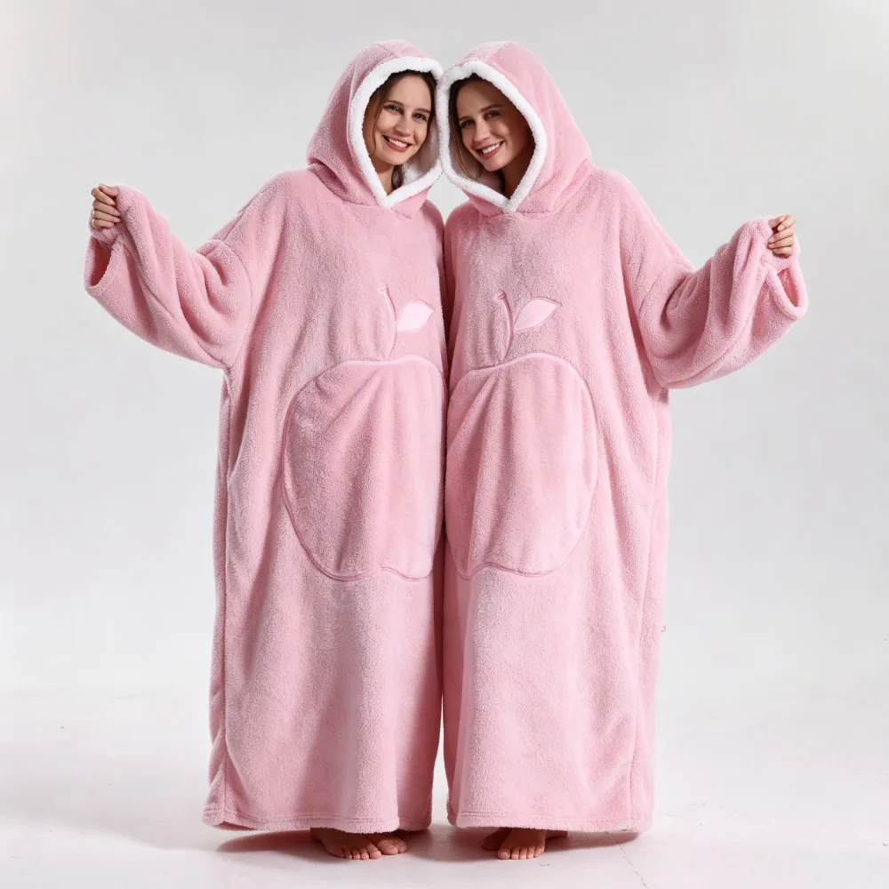 Winter Plush Blankets Wearable Soft Warm Oversized Blanket Hoodie Long Cute Men Women Sherpa Fleece Adult Blanket with Sleeves