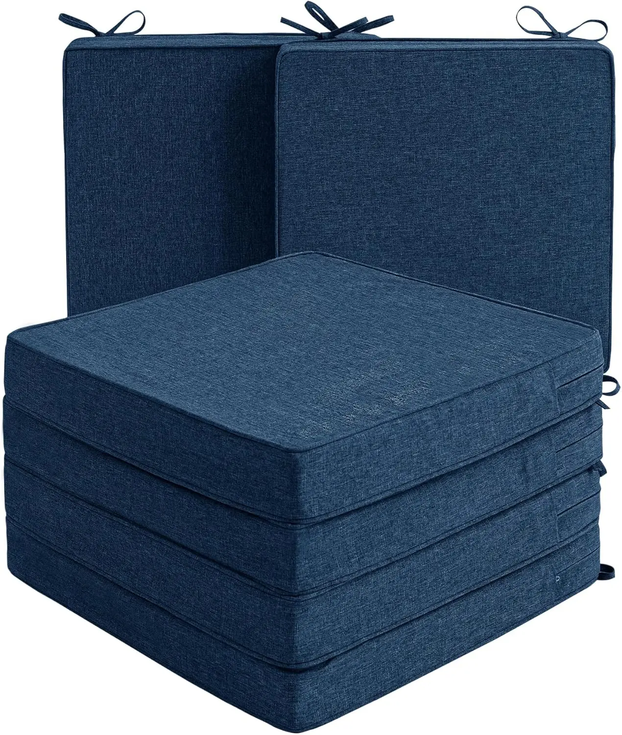 

Water-Resistant Outdoor Chair Cushions, Fade-Resistant Square Seat Pads with Ties, Non-Slip Bottom, Set of 6 in Navy Blue