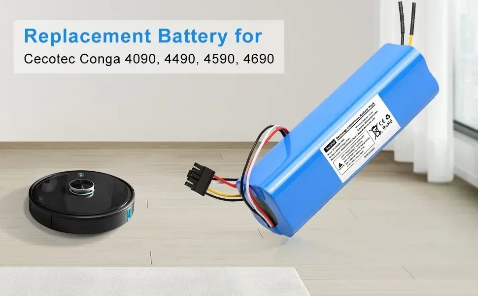 Ersatzakku für Conga 4090 von Cecotec, passend für CONGA 4490, 4590, 4690, 6500 mAh, 14,4 V, Zubehör und Ersatzteile für Saugroboter. – Detail 2