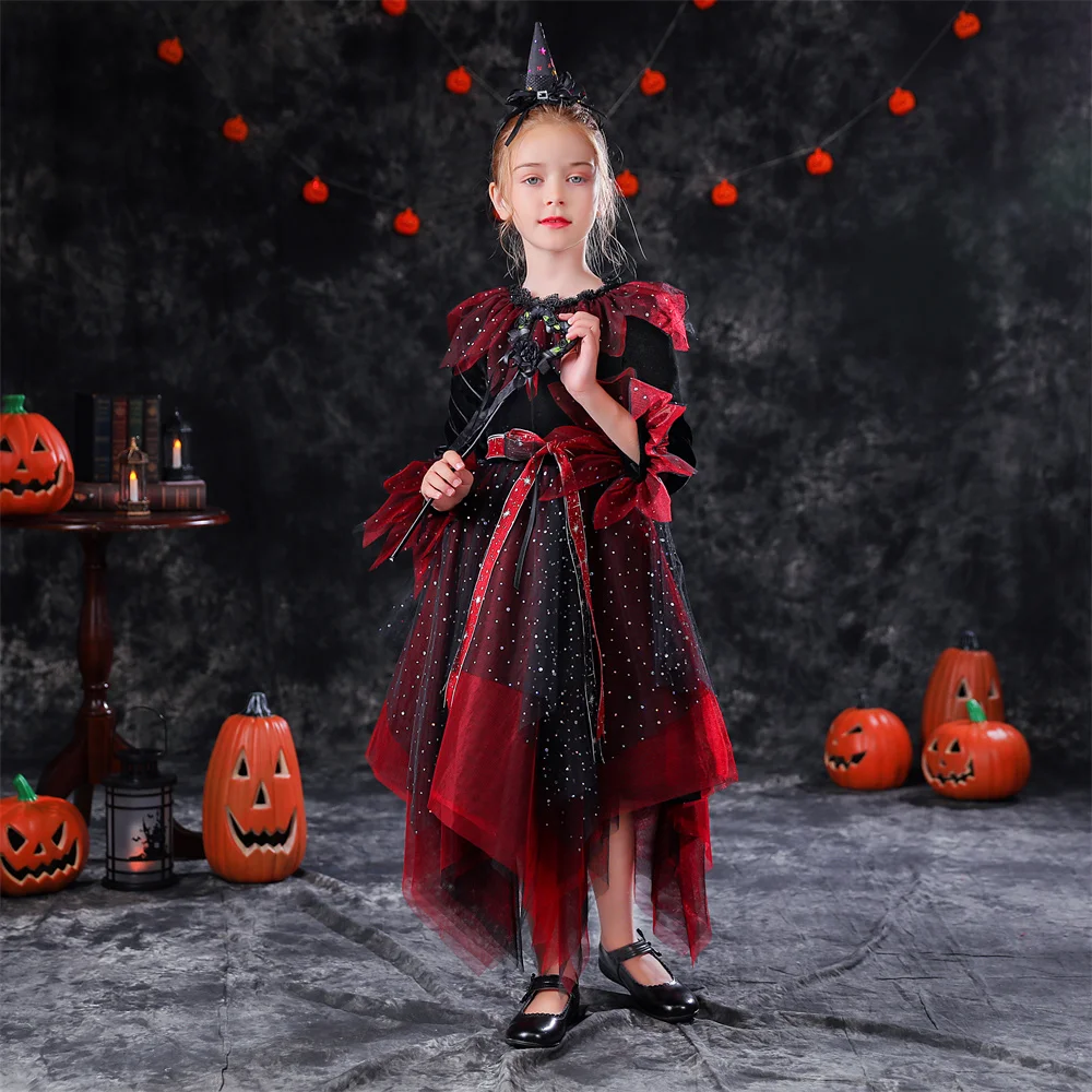 Dideyttawl, disfraz de bruja de Halloween para niñas, vestidos de Cosplay para niños, ropa de vestir para niños, Carnaval de princesa vampiro personalizado