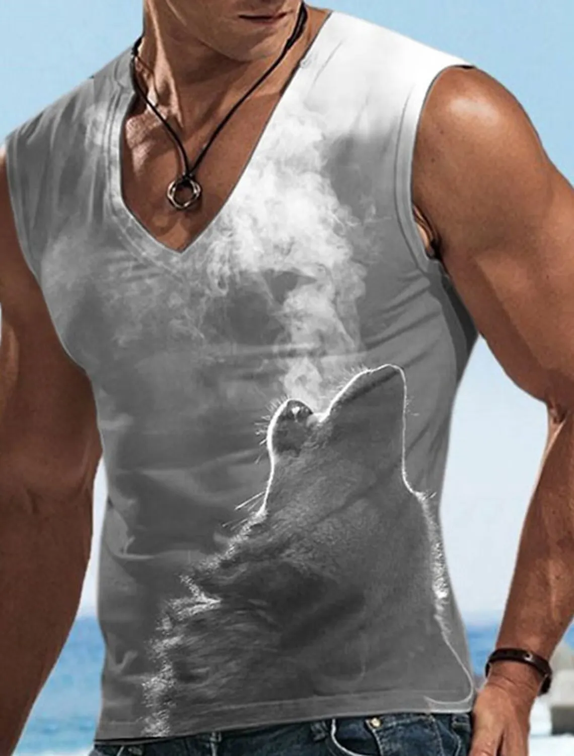 Sleeveless Animal Tank 3D Printed Male Lion Pattern Street Wear Top Gradient Loose Casual Oversized Vest V-Neck 5Xl Plus Size