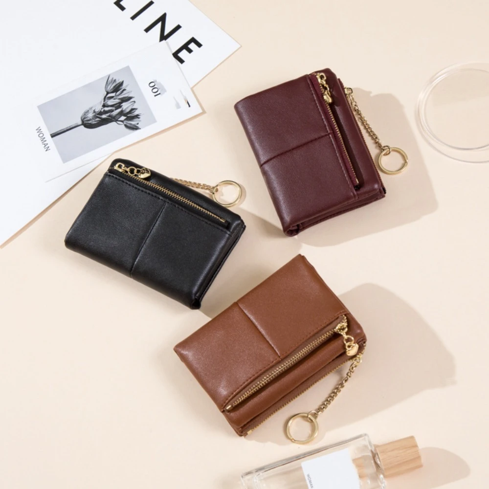 Fashion PU Mini Card Bag Zipper Large Capacity Double Short Clutch Bag Multi-card Slot Solid Color Card Holder Travel