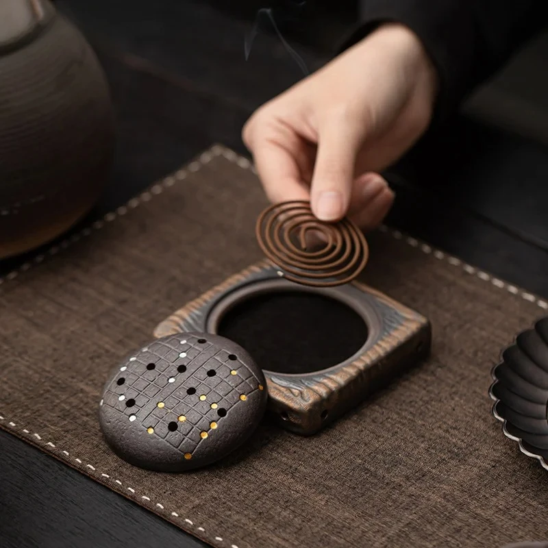 Yiqu Board Incense Burner Handmade Coarse Pottery Incense Burner Ceramic Chessboard Aromatherapy Burner Sandalwood Base Ornament