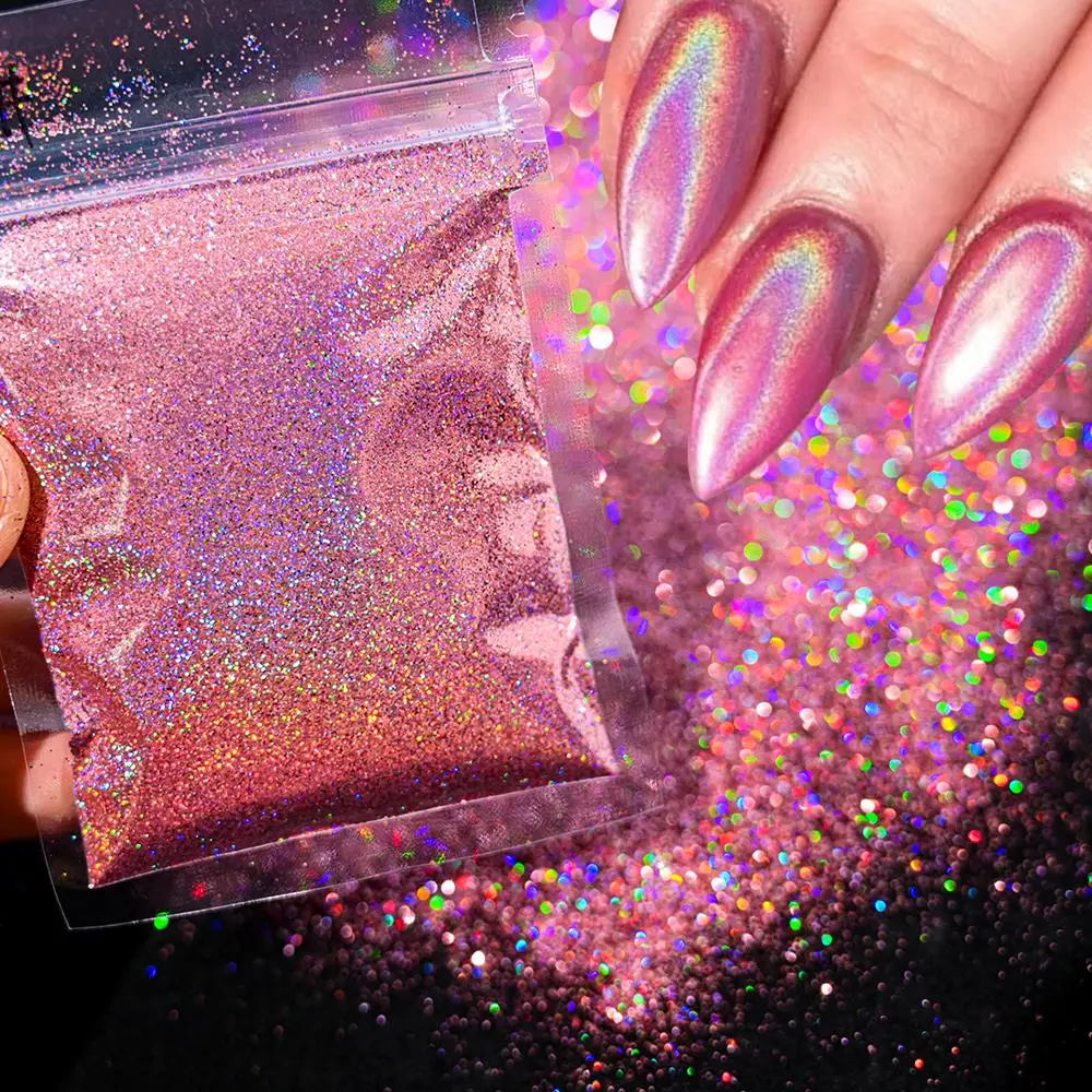 50g Laser Silver Holographic Nail Powder 0.2mm Chrome Rainbow Glitter Design Nail Art Pigment Rub Dust Fine Nail Glitter 008inch