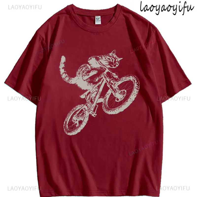

Cat Riding Bicycle Shirt Funny Kitten Tshirt Cat Lover Gift for Bikers and Cat Parents Men Women Fashion Breathable O-neck Tee