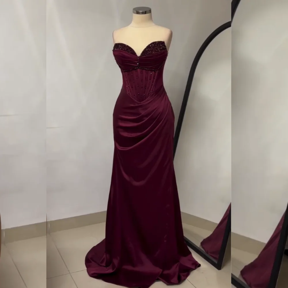 

Customized Charmeuse Sparkle Pleat Sweetheart Neck Trumpet Floor-length Bespoke Occasion Women's Evening Exquisite Charming