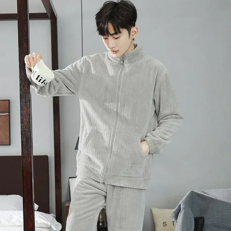 

New 2025 Autumn Winter Men's Thicken Warm Flannel Pajamas Sets Soft Casual Sleepwear Long Pant Men Pajamas Sets Nightwear Male