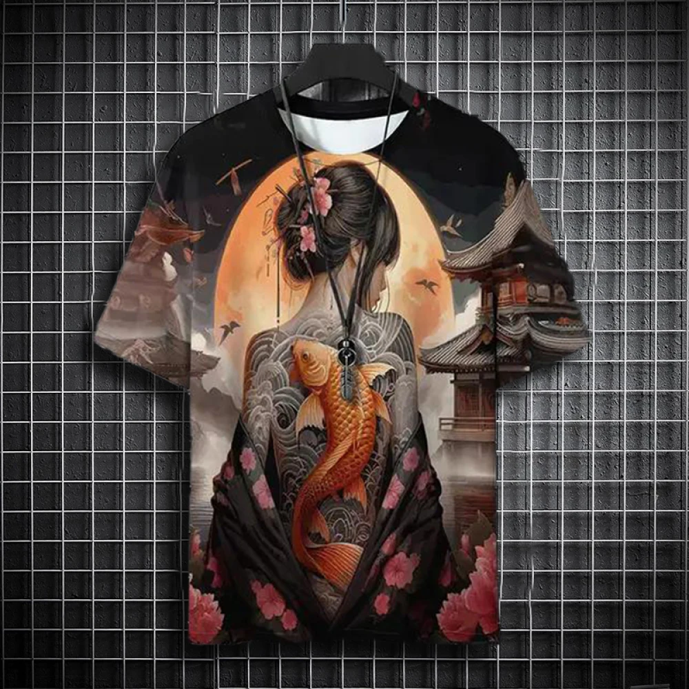 Top quality 100% cotton Summer Men T Shirts Cool Samurai Tattoo Graphic T-Shirt Trend Casual Harajuku Streetwear Hip Hop Tops