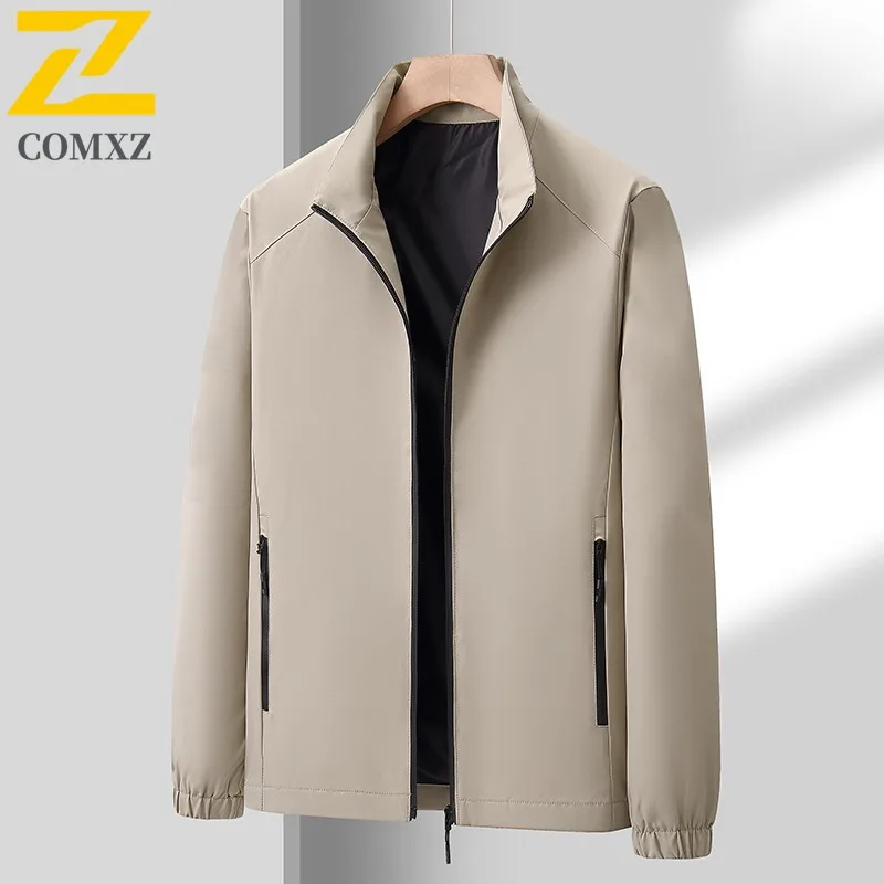 COMXZ เสื้อแจ็คเก็ตบุรุษที่สะดวกสบายคอตั้งสำหรับทำงานกลางแจ้งเสื้อโค้ทซิปกันลมธุรกิจลำลองเสื้อผ้าฤดูใบไม้ร่วงน้ำหนักเบา