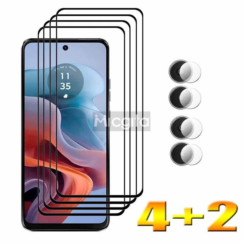 

4+2 Tempered Glass Protector For Motorola G34 Tempered Glass 6.5" and Soft Fiber Camera film