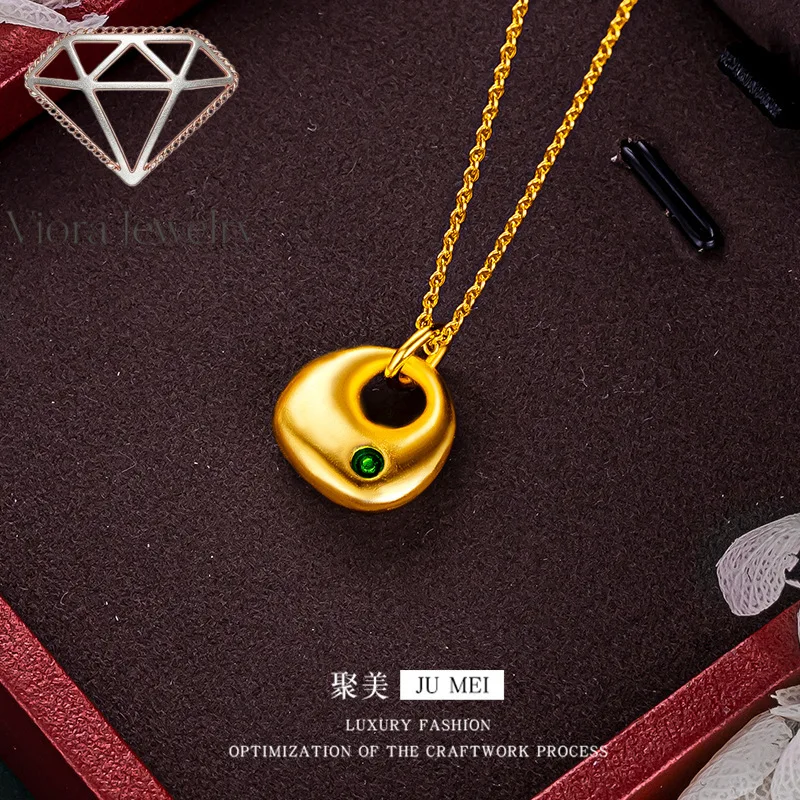 

Viora Jewelry 9999 24K real gold small gold lump pendant necklace new Chinese style simple retro high-end sweater chain women's