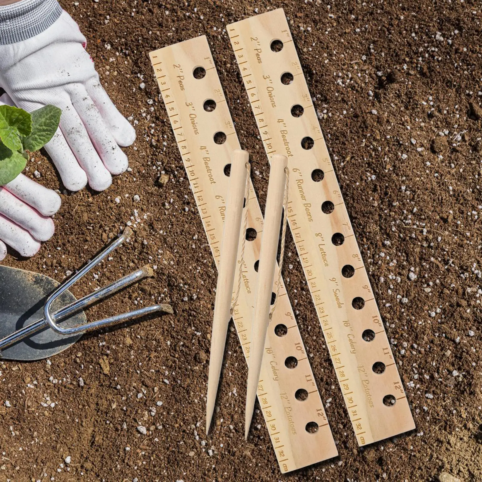 

2Pcs Planting Ruler and Dibber Portable 12 inch with Holes Planter Tool Plant Ruler for Vegetable Gardens Raised Garden Bed