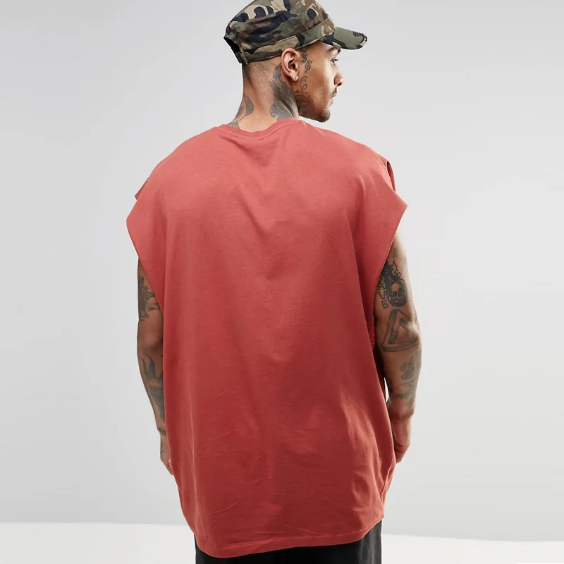 High Street Solid T-shirt Men New Casual Loose Shoulder Basketball Tank Top Hip Hop Sleeveless O-neck Sport Tops