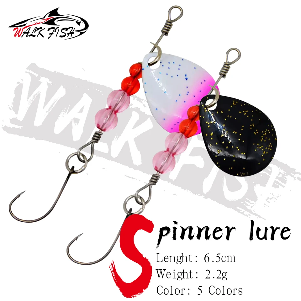 WALK FISH 2,2 g Spinner-Köder, Metall-Angellöffel-Köder, rotierende Pailletten, bunte umgedrehte Forelle, Einzelhaken-Kunstköder