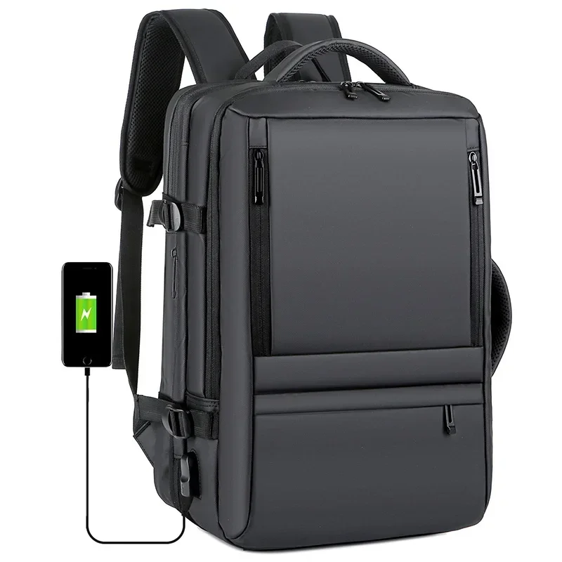 

Mens Large Capacity Backpack Expandable Male 17inch Laptop Bags Waterproof Travel Scalable USB Charging Back Pack