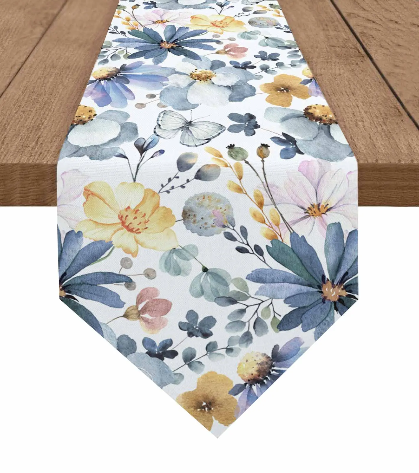 Summer Pastoral Style Plants Wildflowers Table Runner Holiday Party Tablecloth Kitchen Dining Table Runners Wedding Decorations