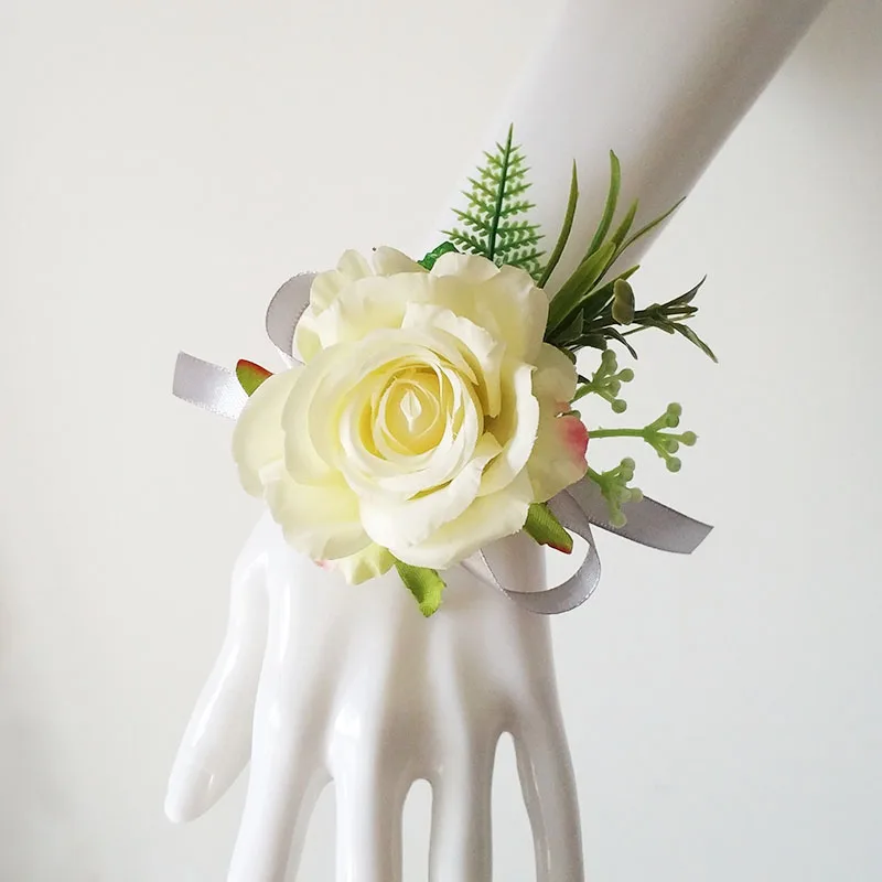 White Boutonniere Wedding Accessories Wrist Corsage Anniversary Silk Roses Artificial Brooch Flowers Buttonhole Guests Marriage